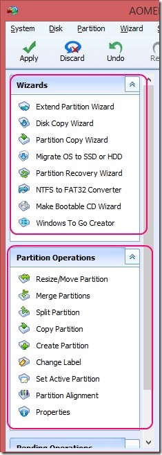 AOMEI Partition Assistant - partition operations