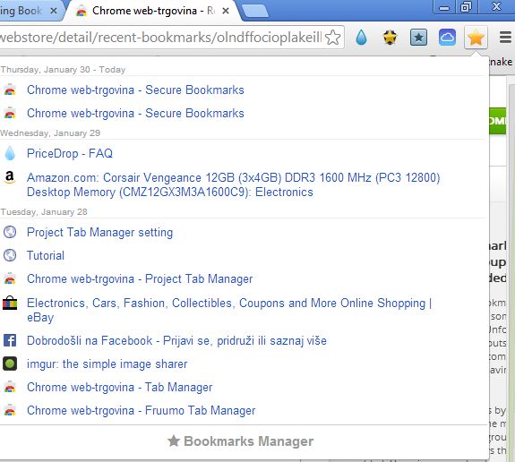 Chrome bookmark extensions bookmarks recent
