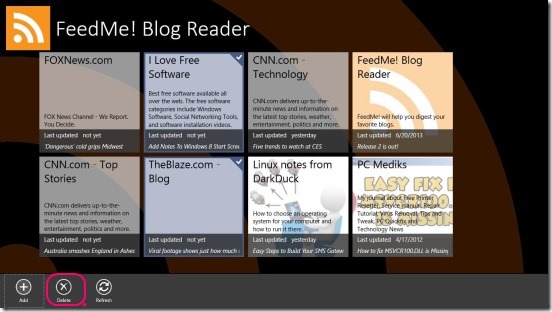 FeedMe! Blog Reader - deleting feeds source