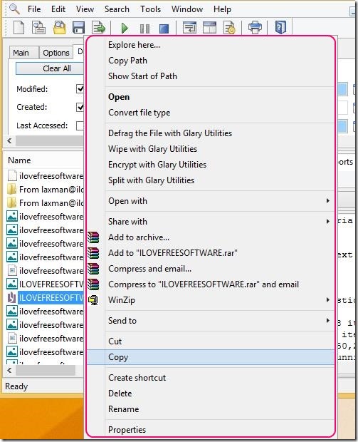 FileLocator Lite - context menu