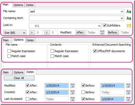 FileLocator Lite - search filters