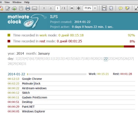 Motivate Clock- export data as pdf file