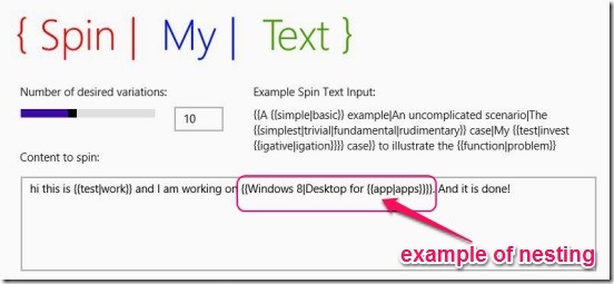 Spin My Text - entering nested source