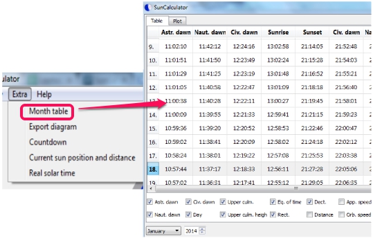 SunCalculator- month table