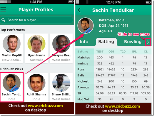 Cricbuzz Player Pofiles