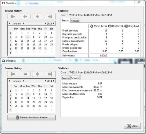 Workrave Portable- statistics of break and activities