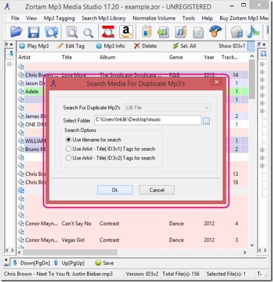 Zortam Mp3 Media Studio - finding mp3 copies