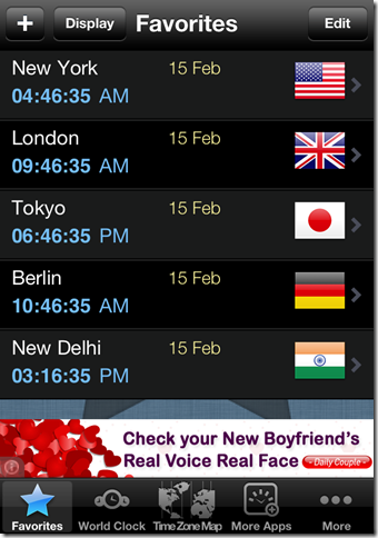 World Clock App Favorite Section