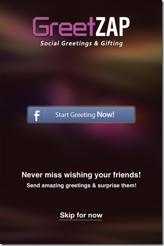 GreetZAP Greetings Home Screen