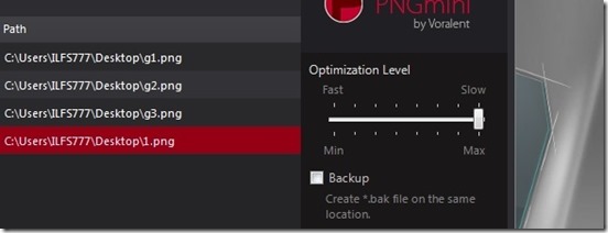 PNGmini optimizaton level