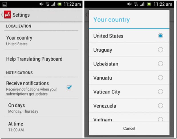 Playboard Country Settings