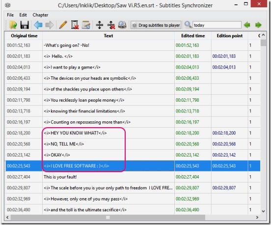 Subtitles Synchronizer - editing and synchronizing subtitle