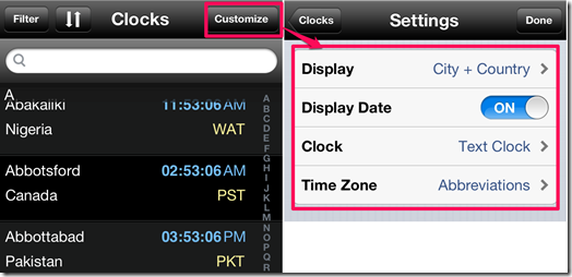 Customizing World Clock Section