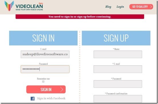 Videolean - signup