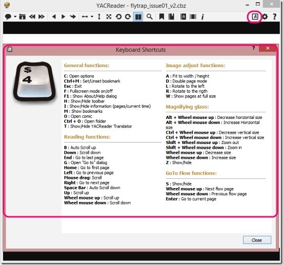 YACReader - hotkeys