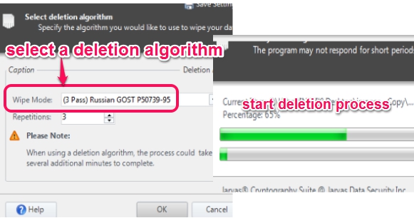 select deletion algorithm and start deletion process