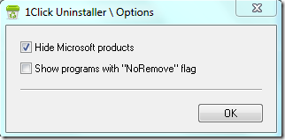 1 Click Uninstaller-Options