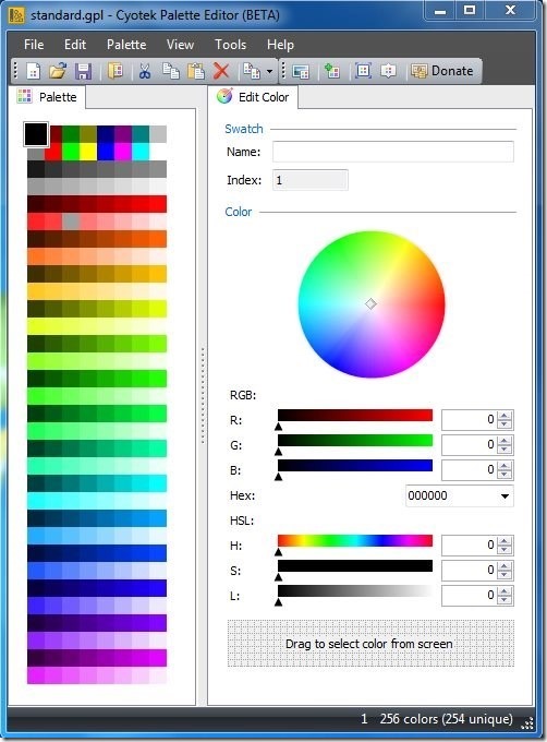 Cyotek Palette Editor-main interface