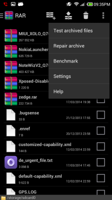 more options in rar for android