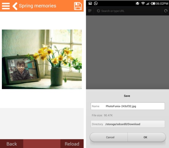 saving image in photofunia pro for android