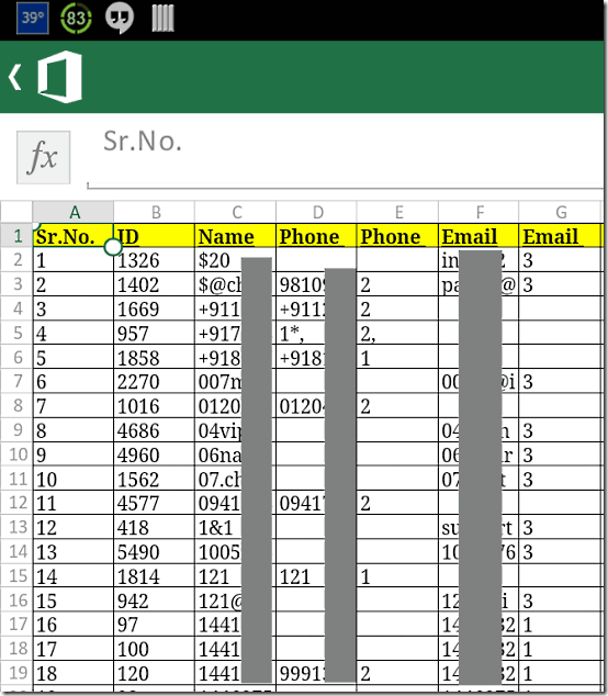 Contacts Spreadsheet