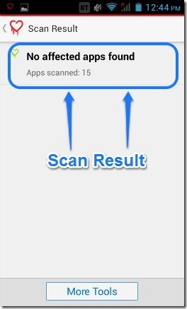 Heartbleed extension results screen