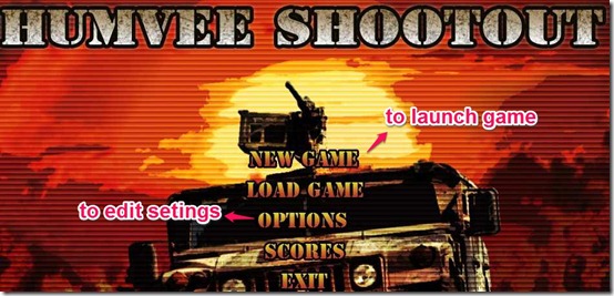 Humvee shooters game chosing and editing window