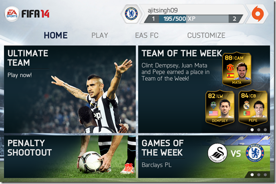 FIFA 14 Home Screen