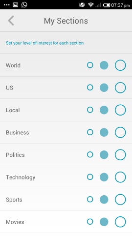 My Sections in newsbeat for android