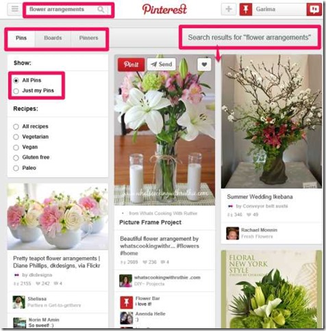 Pinterest Lite-Search option