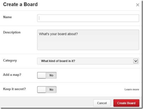Pinterest Lite-create a board