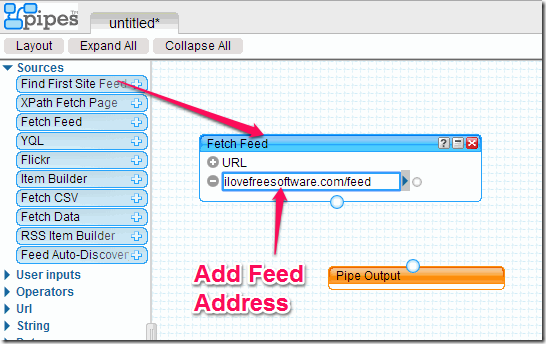 Yahoo Pipes Fetch Feed