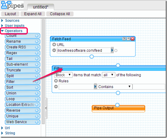 Yahoo Pipes Filter Feed