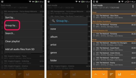 group by artist in AIMP for android