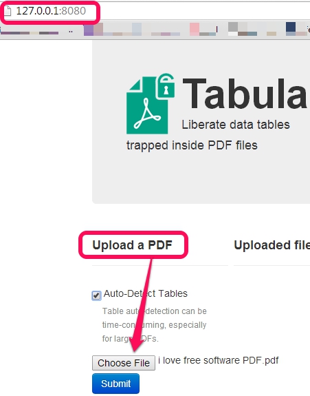 run Tabula and upload a PDF