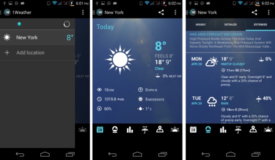 weather and forecast in 1weather for android