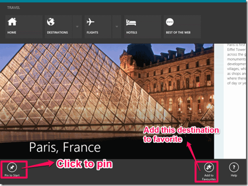 Bing Travel- pin to start