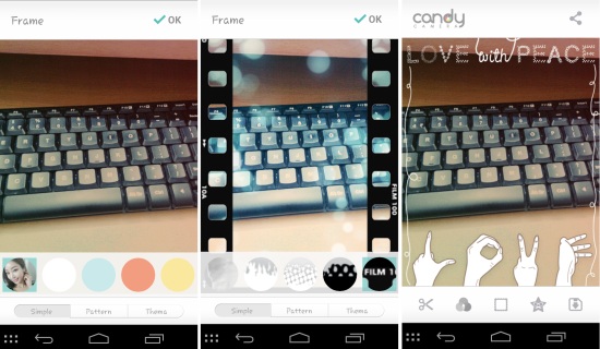 Frames, stickers, and photo booth in Candy Camera for Android