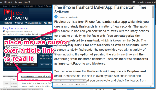 HoverReader- read an article without opening the link