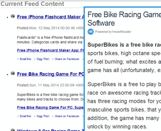 HoverReader works with RSS feed as well