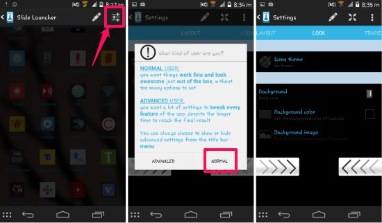 Settings in Slide Launcher for Android