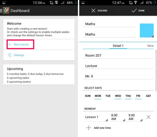 add entries in free time table app for android