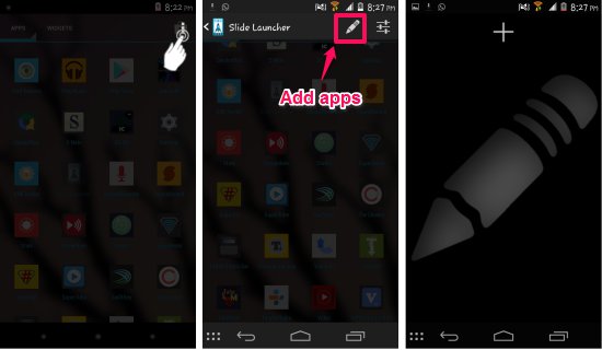 adding apps tp slide launcher for android