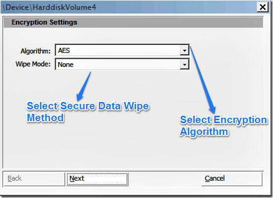 encryption algorithm select