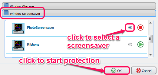 protect window with screensaver