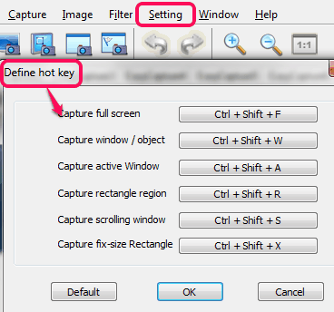 set hotkey for screen capture options