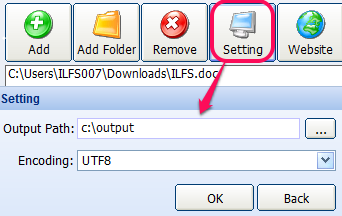 set output folder