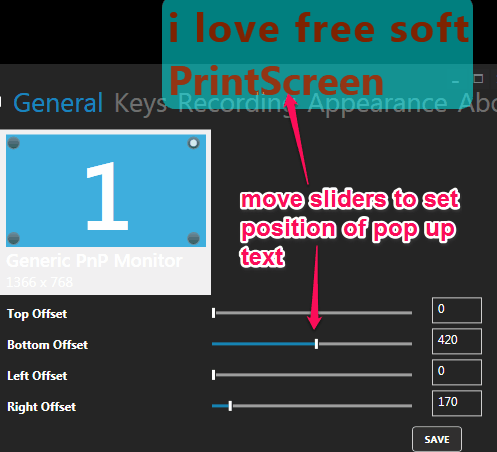 set pop up text position