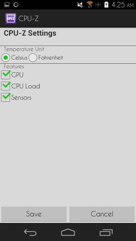 settings in cpu z for android