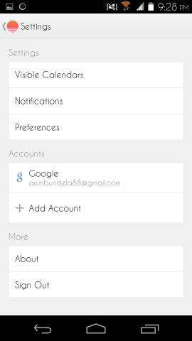 settings in sunrise calendar for android